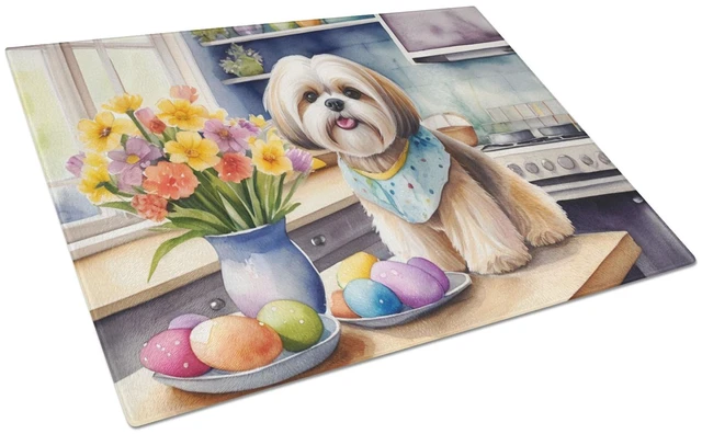 Main image of NEW Decorating Easter Lhasa Apso Glass Cutting Board Decorative Tempered Glass Kitchen Cutting and Serving Board Large Size Chop