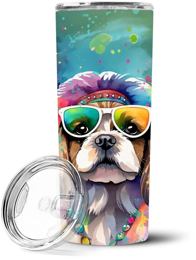 Main image of Shih Tzu Hippie Dawg Stainless Steel Skinny Tumbler Vacuum Double Walled Reusable Insulated Tumbler Travel Cup for Coffee Cockta