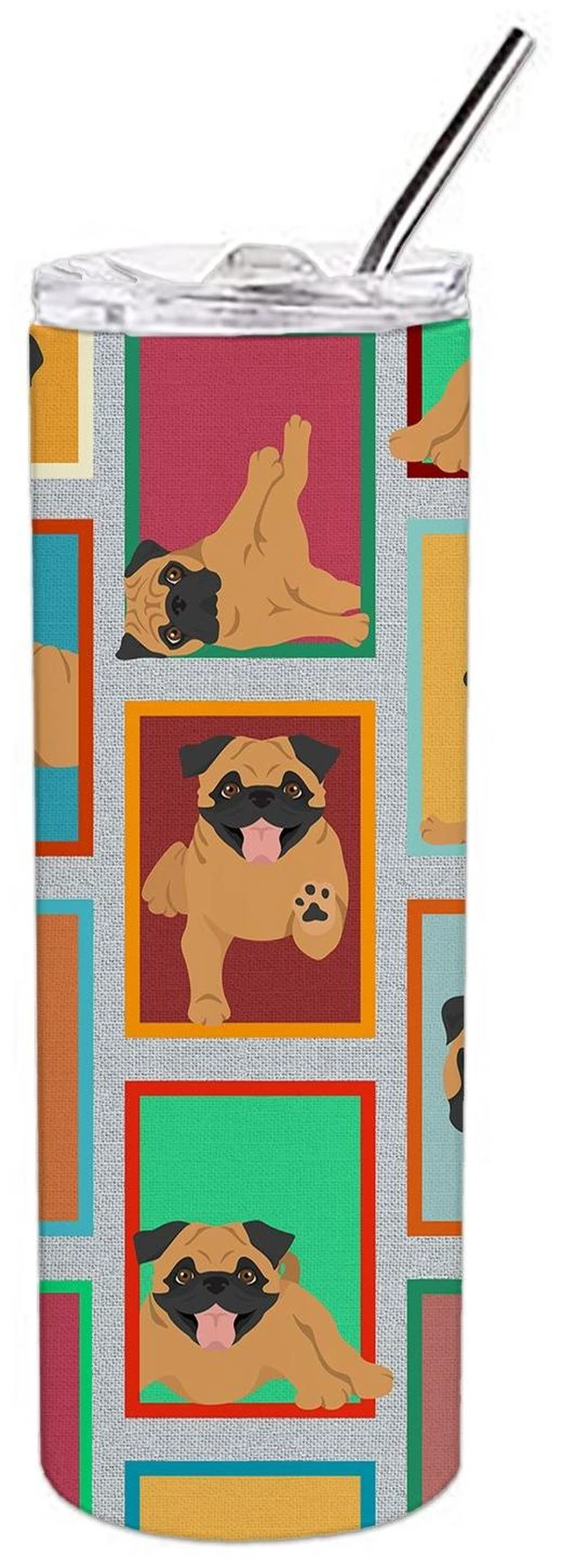 Main image of Lots of Apricot Pug Stainless Steel Skinny Tumbler Vacuum Double Walled Reusable Insulated Tumbler Travel Cup for Coffee Cocktai