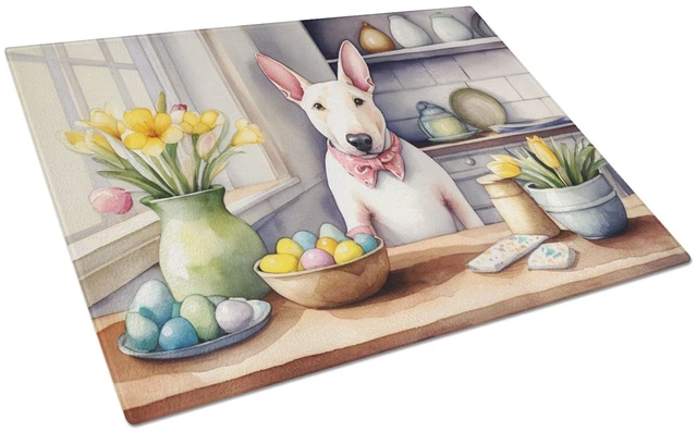 Main image of NEW Decorating Easter English Bull Terrier Glass Cutting Board Decorative Tempered Glass Kitchen Cutting and Serving Board Large