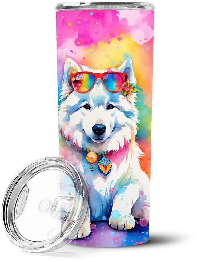 Main image of Samoyed Hippie Dawg Stainless Steel Skinny Tumbler Vacuum Double Walled Reusable Insulated Tumbler Travel Cup for Coffee Cocktai