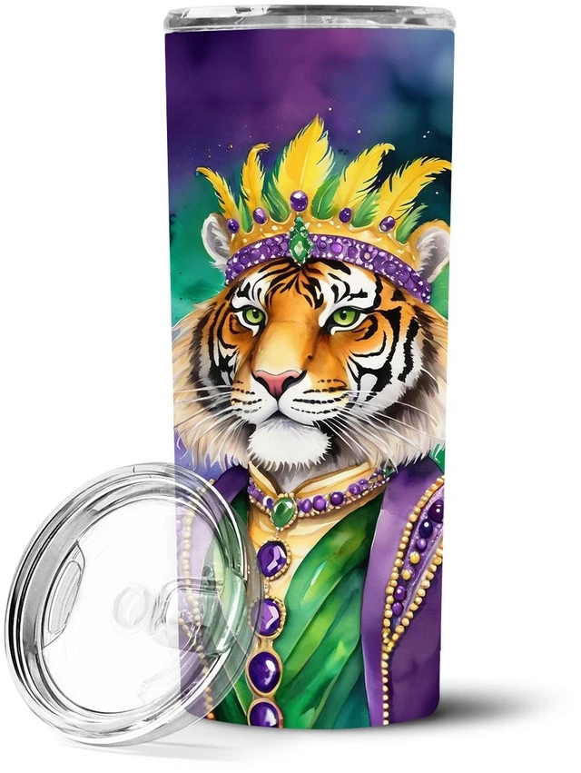 Main image of Tiger the King of Mardi Gras Stainless Steel Skinny Tumbler Vacuum Double Walled Reusable Insulated Tumbler Travel Cup for Coffe