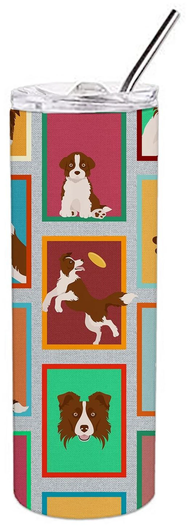 Main image of Lots of Red Border Collie Stainless Steel Skinny Tumbler Vacuum Double Walled Reusable Insulated Tumbler Travel Cup for Coffee C
