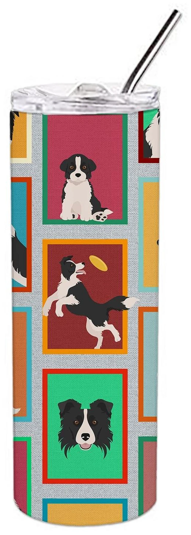 Main image of Lots of Border Collie Stainless Steel Skinny Tumbler Vacuum Double Walled Reusable Insulated Tumbler Travel Cup for Coffee Cockt