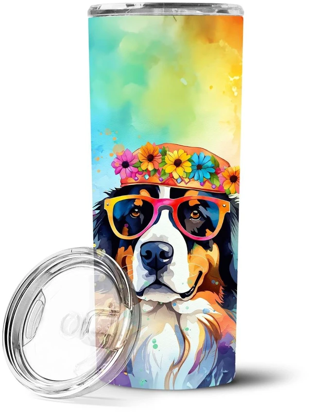 Main image of Bernese Mountain Dog Hippie Dawg Stainless Steel Skinny Tumbler Vacuum Double Walled Reusable Insulated Tumbler Travel Cup for C