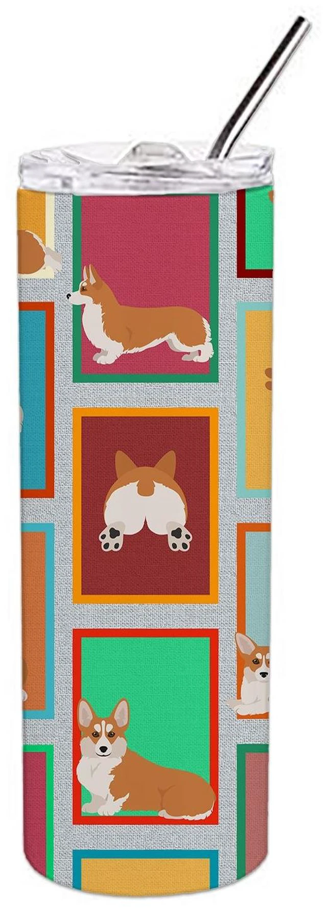 Main image of Lots of Red and White Pembroke Corgi Stainless Steel Skinny Tumbler Vacuum Double Walled Reusable Insulated Tumbler Travel Cup f