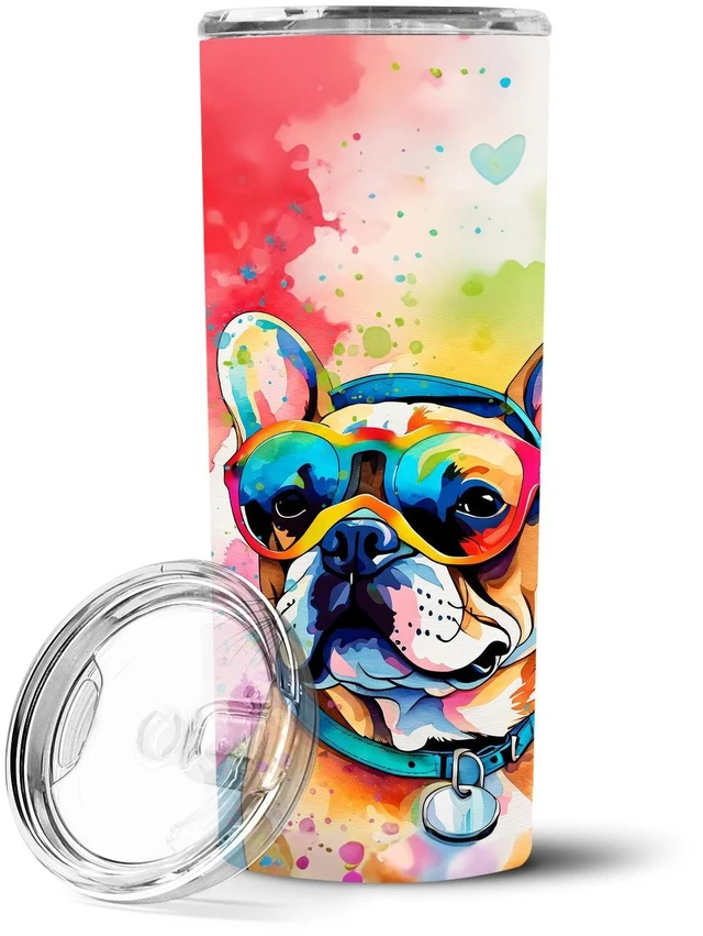 Main image of French Bulldog Hippie Dawg Stainless Steel Skinny Tumbler Vacuum Double Walled Reusable Insulated Tumbler Travel Cup for Coffee