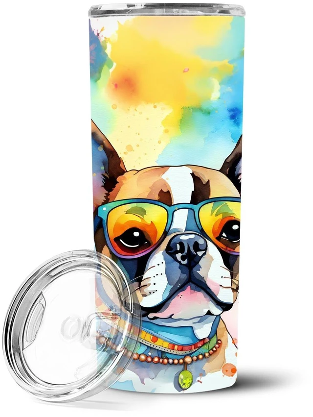 Main image of Boston Terrier Hippie Dawg Stainless Steel Skinny Tumbler Vacuum Double Walled Reusable Insulated Tumbler Travel Cup for Coffee