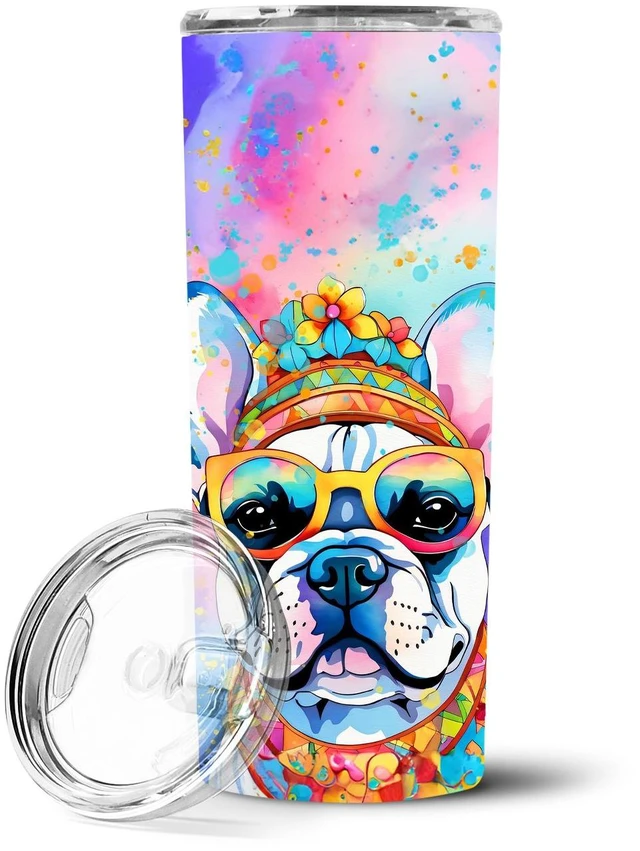 Main image of French Bulldog Hippie Dawg Stainless Steel Skinny Tumbler Vacuum Double Walled Reusable Insulated Tumbler Travel Cup for Coffee