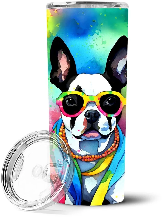 Main image of Boston Terrier Hippie Dawg Stainless Steel Skinny Tumbler Vacuum Double Walled Reusable Insulated Tumbler Travel Cup for Coffee