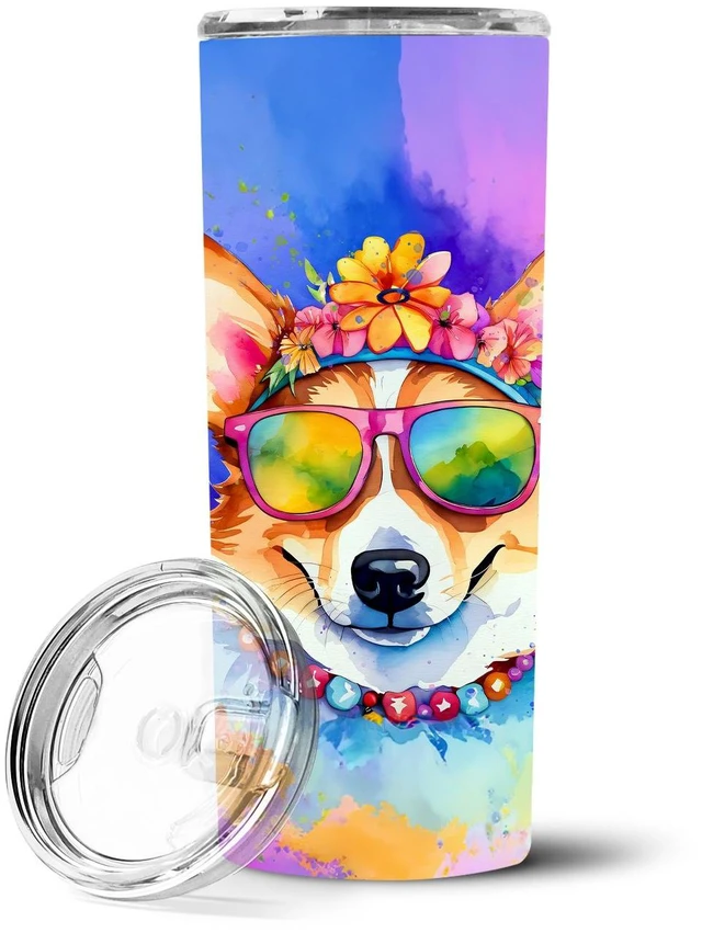 Main image of Corgi Hippie Dawg Stainless Steel Skinny Tumbler Vacuum Double Walled Reusable Insulated Tumbler Travel Cup for Coffee Cocktails