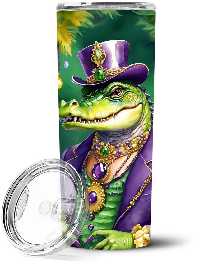 Main image of Alligator King of Mardi Gras Stainless Steel Skinny Tumbler Vacuum Double Walled Reusable Insulated Tumbler Travel Cup for Coffe