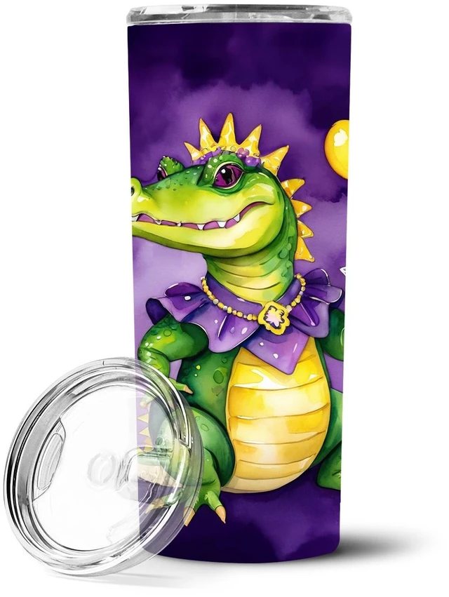 Main image of Alligator Mardi Gras Stainless Steel Skinny Tumbler Vacuum Double Walled Reusable Insulated Tumbler Travel Cup for Coffee Cockta
