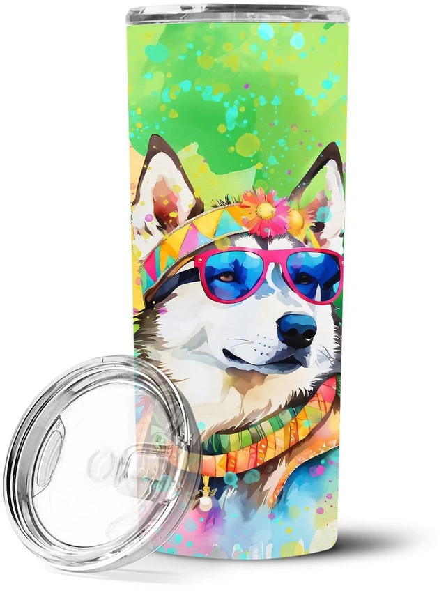 Main image of Siberian Husky Hippie Dawg Stainless Steel Skinny Tumbler Vacuum Double Walled Reusable Insulated Tumbler Travel Cup for Coffee