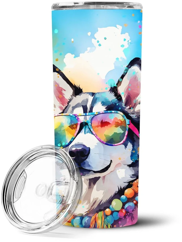 Main image of Siberian Husky Hippie Dawg Stainless Steel Skinny Tumbler Vacuum Double Walled Reusable Insulated Tumbler Travel Cup for Coffee