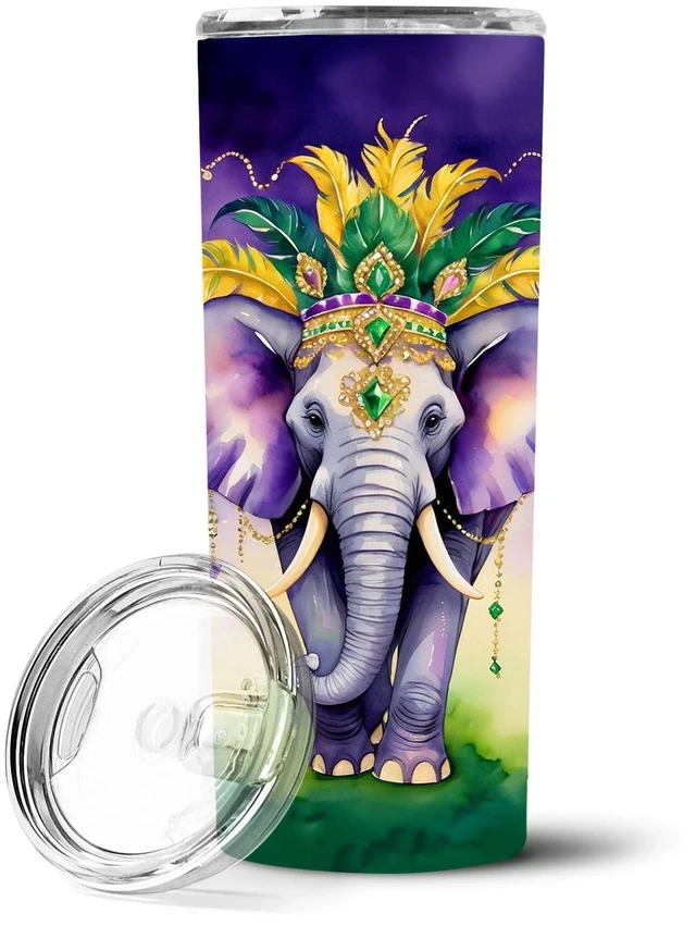 Main image of Elephant King of Mardi Gras Stainless Steel Skinny Tumbler Vacuum Double Walled Reusable Insulated Tumbler Travel Cup for Coffee