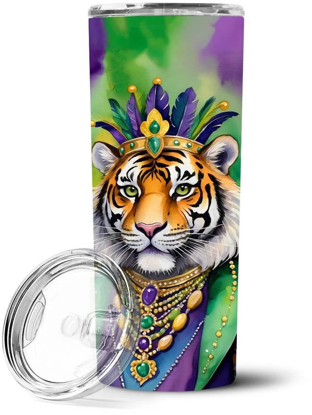 Main image of Tiger the King of Mardi Gras Stainless Steel Skinny Tumbler Vacuum Double Walled Reusable Insulated Tumbler Travel Cup for Coffe