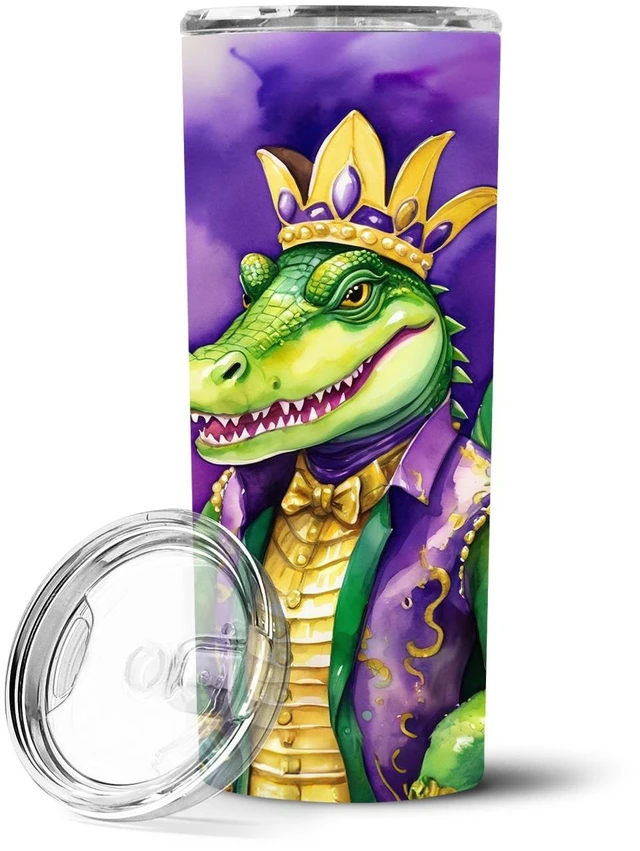 Main image of Alligator King of Mardi Gras Stainless Steel Skinny Tumbler Vacuum Double Walled Reusable Insulated Tumbler Travel Cup for Coffe