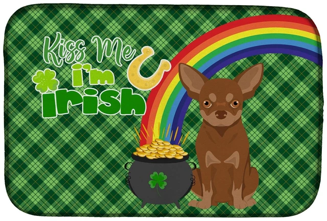 Main image of NEW Chocolate and Tan Chihuahua St. Patrick's Day Dish Drying Mat Absorbent Dish Drying Mat Pad for Kitchen Counter Dish Drainer