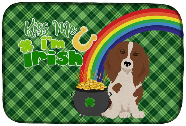 Main image of NEW Longhair Red Pedbald Dachshund St. Patrick's Day Dish Drying Mat Absorbent Dish Drying Mat Pad for Kitchen Counter Dish Drai
