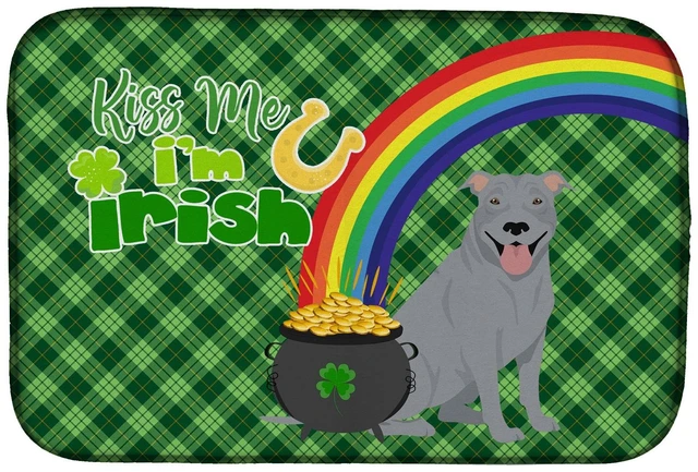 Main image of NEW Blue Pit Bull Terrier St. Patrick's Day Dish Drying Mat Absorbent Dish Drying Mat Pad for Kitchen Counter Dish Drainer Mat f