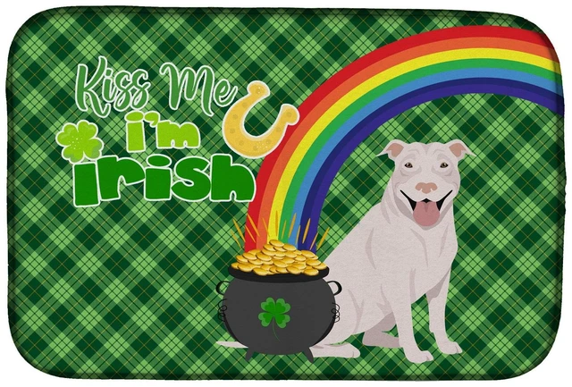Main image of NEW White Pit Bull Terrier St. Patrick's Day Dish Drying Mat Absorbent Dish Drying Mat Pad for Kitchen Counter Dish Drainer Mat