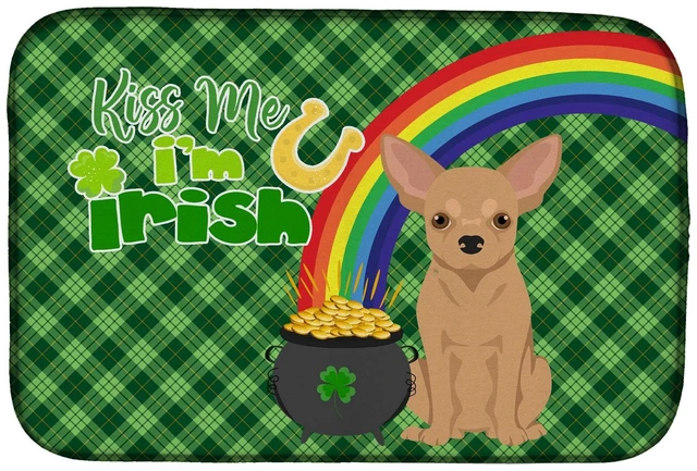 Main image of NEW Gold Chihuahua St. Patrick's Day Dish Drying Mat Absorbent Dish Drying Mat Pad for Kitchen Counter Dish Drainer Mat for Coun