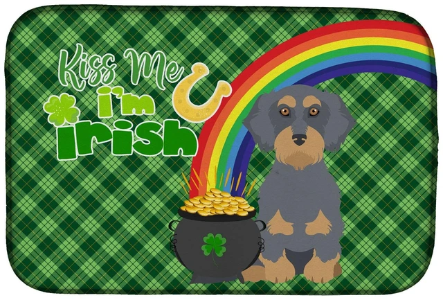 Main image of NEW Wirehair Blue and Tan Dachshund St. Patrick's Day Dish Drying Mat Absorbent Dish Drying Mat Pad for Kitchen Counter Dish Dra