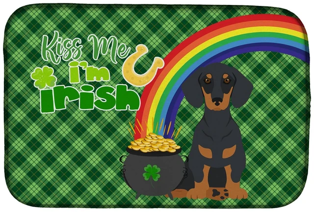 Main image of NEW Black and Tan Dachshund St. Patrick's Day Dish Drying Mat Absorbent Dish Drying Mat Pad for Kitchen Counter Dish Drainer Mat