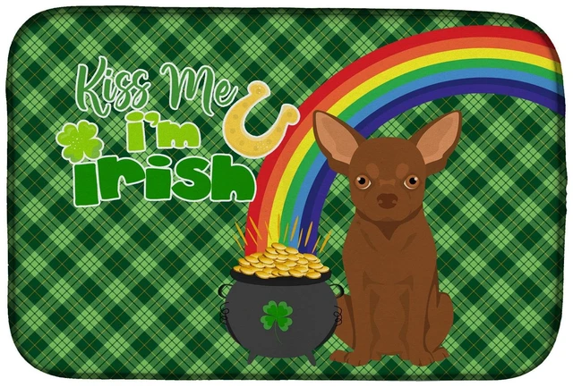 Main image of NEW Chocolate Chihuahua St. Patrick's Day Dish Drying Mat Absorbent Dish Drying Mat Pad for Kitchen Counter Dish Drainer Mat for