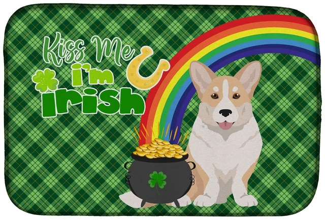 Main image of NEW Fawn Cardigan Corgi St. Patrick's Day Dish Drying Mat Absorbent Dish Drying Mat Pad for Kitchen Counter Dish Drainer Mat for