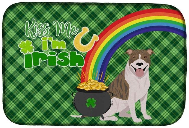 Main image of NEW Fawn Brindle Pit Bull Terrier St. Patrick's Day Dish Drying Mat Absorbent Dish Drying Mat Pad for Kitchen Counter Dish Drain