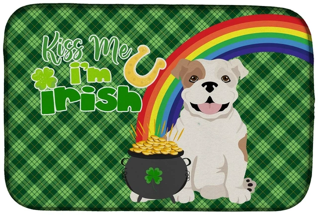 Main image of NEW Piebald English Bulldog St. Patrick's Day Dish Drying Mat Absorbent Dish Drying Mat Pad for Kitchen Counter Dish Drainer Mat