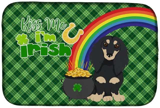 Main image of NEW Longhair Black and Cream Dachshund St. Patrick's Day Dish Drying Mat Absorbent Dish Drying Mat Pad for Kitchen Counter Dish