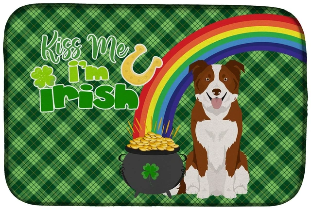 Main image of NEW Red and White Border Collie St. Patrick's Day Dish Drying Mat Absorbent Dish Drying Mat Pad for Kitchen Counter Dish Drainer