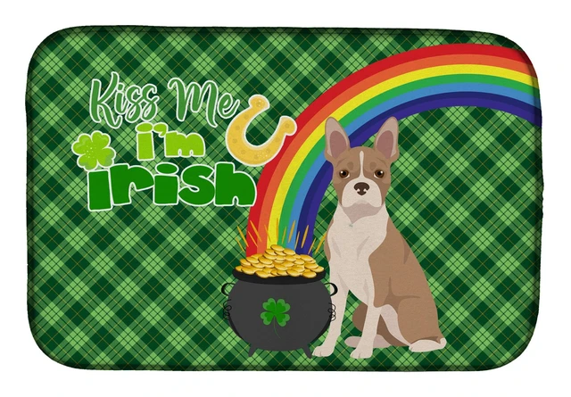 Main image of NEW Fawn Boston Terrier St. Patrick's Day Dish Drying Mat Absorbent Dish Drying Mat Pad for Kitchen Counter Dish Drainer Mat for