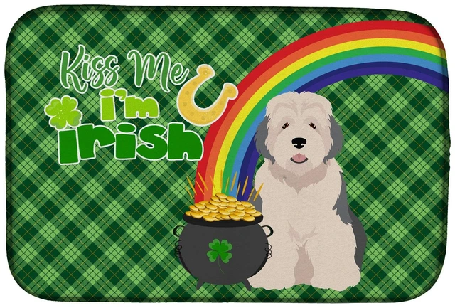 Main image of NEW Old English Sheepdog St. Patrick's Day Dish Drying Mat Absorbent Dish Drying Mat Pad for Kitchen Counter Dish Drainer Mat fo