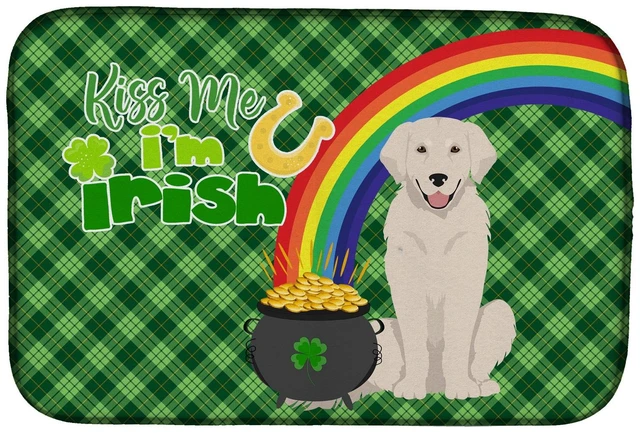 Main image of NEW Cream Golden Retriever St. Patrick's Day Dish Drying Mat Absorbent Dish Drying Mat Pad for Kitchen Counter Dish Drainer Mat