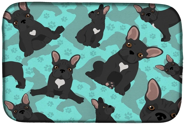 Main image of Black French Bulldog Dish Drying Mat Absorbent Dish Drying Mat Pad for Kitchen Counter Dish Drainer Mat for Countertop, 14 x 21"