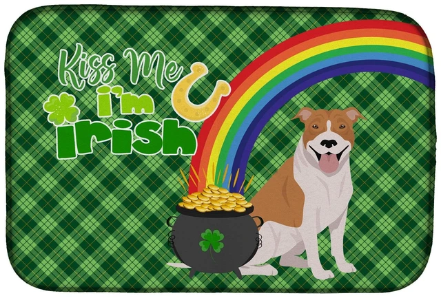 Main image of NEW Red and White Pit Bull Terrier St. Patrick's Day Dish Drying Mat Absorbent Dish Drying Mat Pad for Kitchen Counter Dish Drai