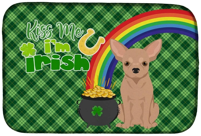 Main image of NEW Cream Chihuahua St. Patrick's Day Dish Drying Mat Absorbent Dish Drying Mat Pad for Kitchen Counter Dish Drainer Mat for Cou