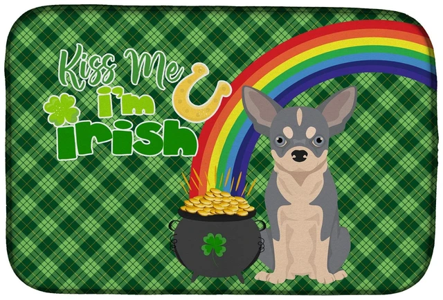 Main image of NEW Blue and White Chihuahua St. Patrick's Day Dish Drying Mat Absorbent Dish Drying Mat Pad for Kitchen Counter Dish Drainer Ma