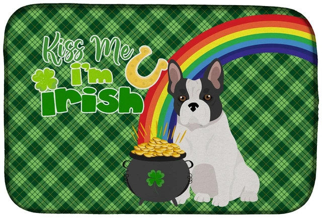 Main image of NEW Black and White French Bulldog St. Patrick's Day Dish Drying Mat Absorbent Dish Drying Mat Pad for Kitchen Counter Dish Drai