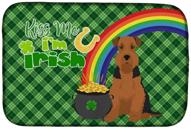 Main image of NEW Black and Tan Airedale Terrier St. Patrick's Day Dish Drying Mat Absorbent Dish Drying Mat Pad for Kitchen Counter Dish Drai