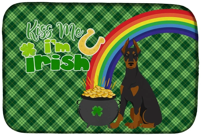 Main image of NEW Black and Tan Doberman Pinscher St. Patrick's Day Dish Drying Mat Absorbent Dish Drying Mat Pad for Kitchen Counter Dish Dra