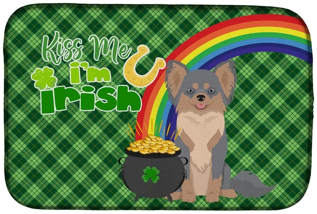 Main image of NEW Longhaired Blue and Tan Chihuahua St. Patrick's Day Dish Drying Mat Absorbent Dish Drying Mat Pad for Kitchen Counter Dish D