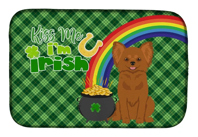 Main image of NEW Longhaired Red Chihuahua St. Patrick's Day Dish Drying Mat Absorbent Dish Drying Mat Pad for Kitchen Counter Dish Drainer Ma