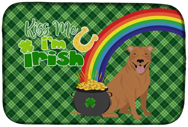 Main image of NEW Red Pit Bull Terrier St. Patrick's Day Dish Drying Mat Absorbent Dish Drying Mat Pad for Kitchen Counter Dish Drainer Mat fo