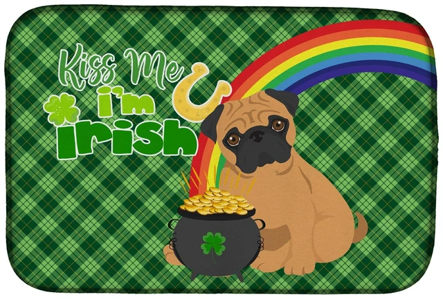 Main image of NEW Apricot Pug St. Patrick's Day Dish Drying Mat Absorbent Dish Drying Mat Pad for Kitchen Counter Dish Drainer Mat for Counter