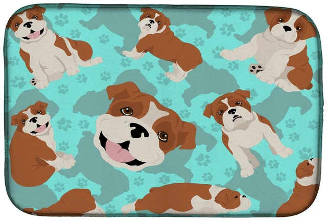 Main image of Red and White English Bulldog Dish Drying Mat Absorbent Dish Drying Mat Pad for Kitchen Counter Dish Drainer Mat for Countertop,